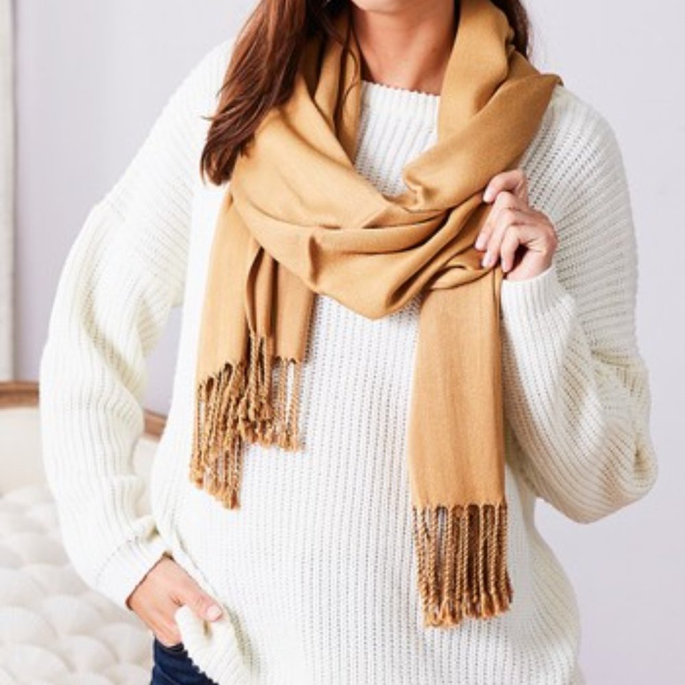 Camel Satin Fringe Scarf